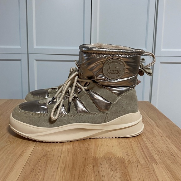 Aviva Leather Cream Tan and Bronze Snow Winter Moon Boots - Picture 1 of 4